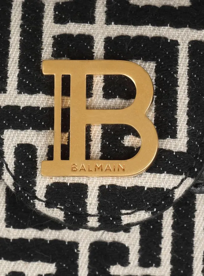 Balmain Crossbody Bags Women BBuzz 19 Leather Bag With Jacquard Monogram Black