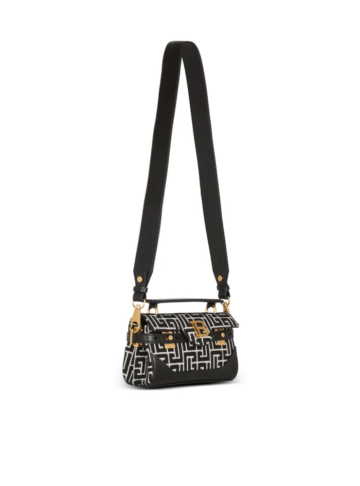 Balmain Crossbody Bags Women BBuzz 19 Leather Bag With Jacquard Monogram Black