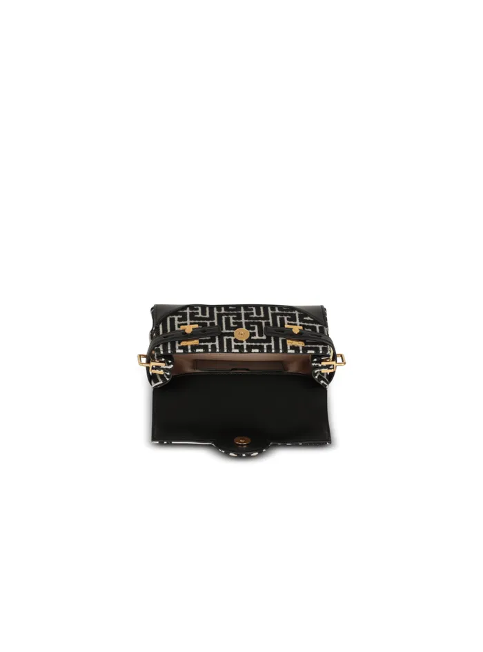 Balmain Crossbody Bags Women BBuzz 19 Leather Bag With Jacquard Monogram Black