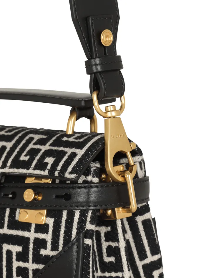Balmain Crossbody Bags Women BBuzz 19 Leather Bag With Jacquard Monogram Black