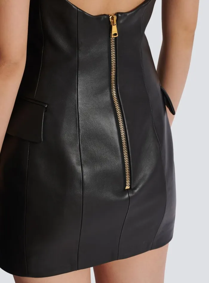 Balmain Dresses Women Lambskin Leather Halterneck Dress Black