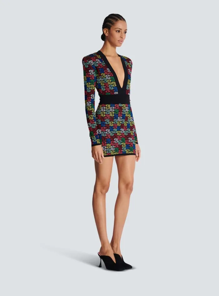 Balmain Dresses Women Pop Monogram Knit Dress Multicolor