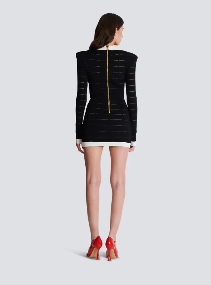 Balmain Dresses Women Twotone Knit Dress With Buttons Black