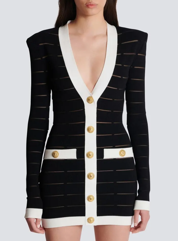 Balmain Dresses Women Twotone Knit Dress With Buttons Black