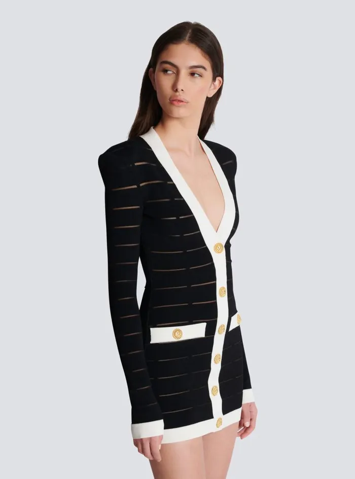 Balmain Dresses Women Twotone Knit Dress With Buttons Black
