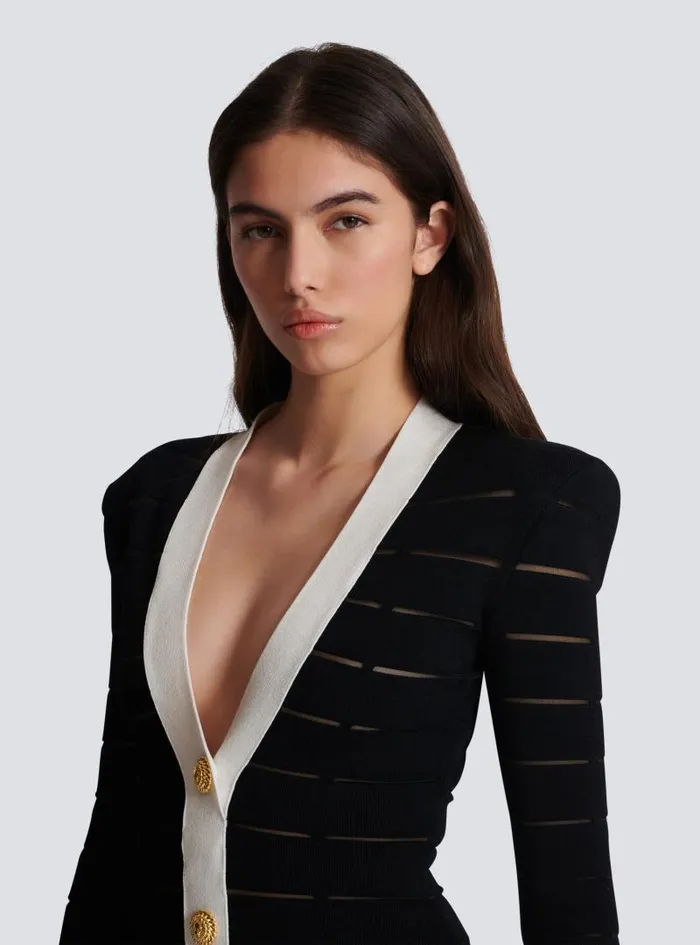 Balmain Dresses Women Twotone Knit Dress With Buttons Black