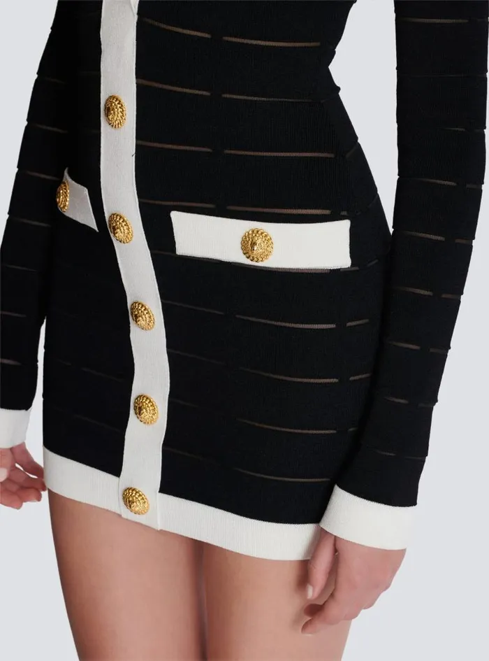 Balmain Dresses Women Twotone Knit Dress With Buttons Black