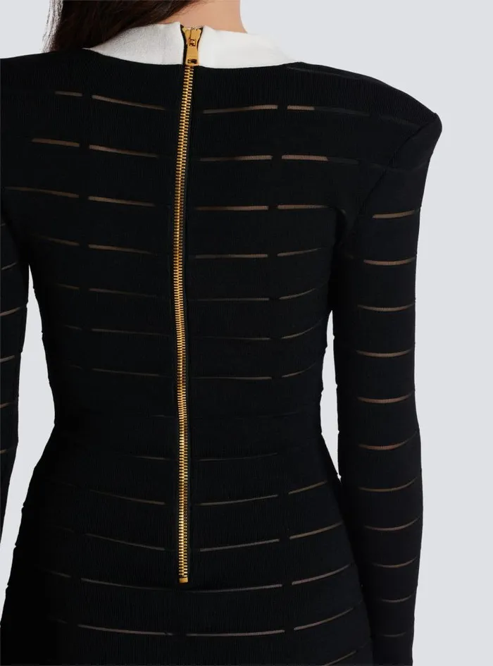 Balmain Dresses Women Twotone Knit Dress With Buttons Black