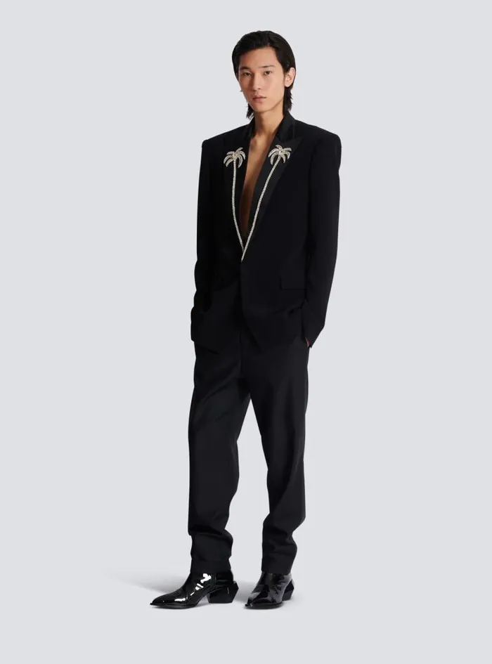 Balmain Jackets And Blazers Men 1button Jacket With Embroidered Palm Tree Collar Black Balmain Jackets And Blazers Men 1button Jacket With Embroidered Palm Tree Collar Black