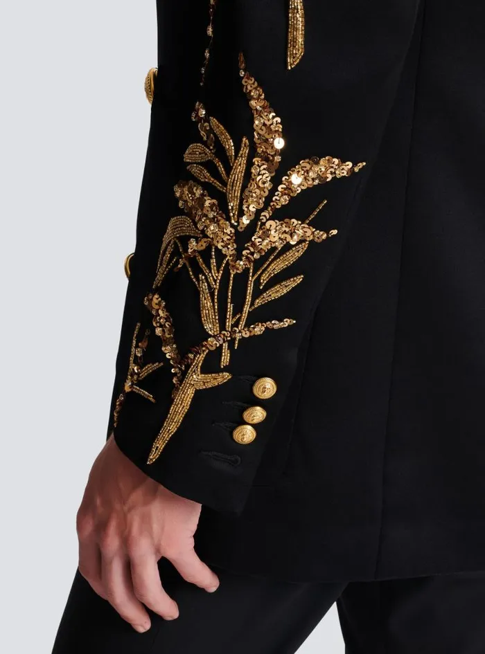 Balmain Jackets And Blazers Men Blazer With Embroidered Bamboo Sleeves Black