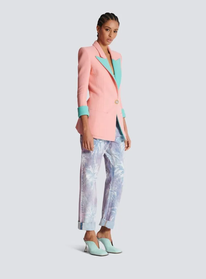 Balmain Jackets And Blazers Women 1button Double Crepe Twotone Jacket Pink