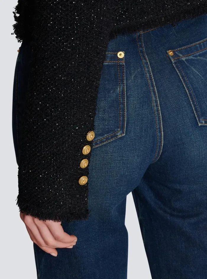 Balmain Jackets And Blazers Women Cropped Lurex Tweed Jacket Black