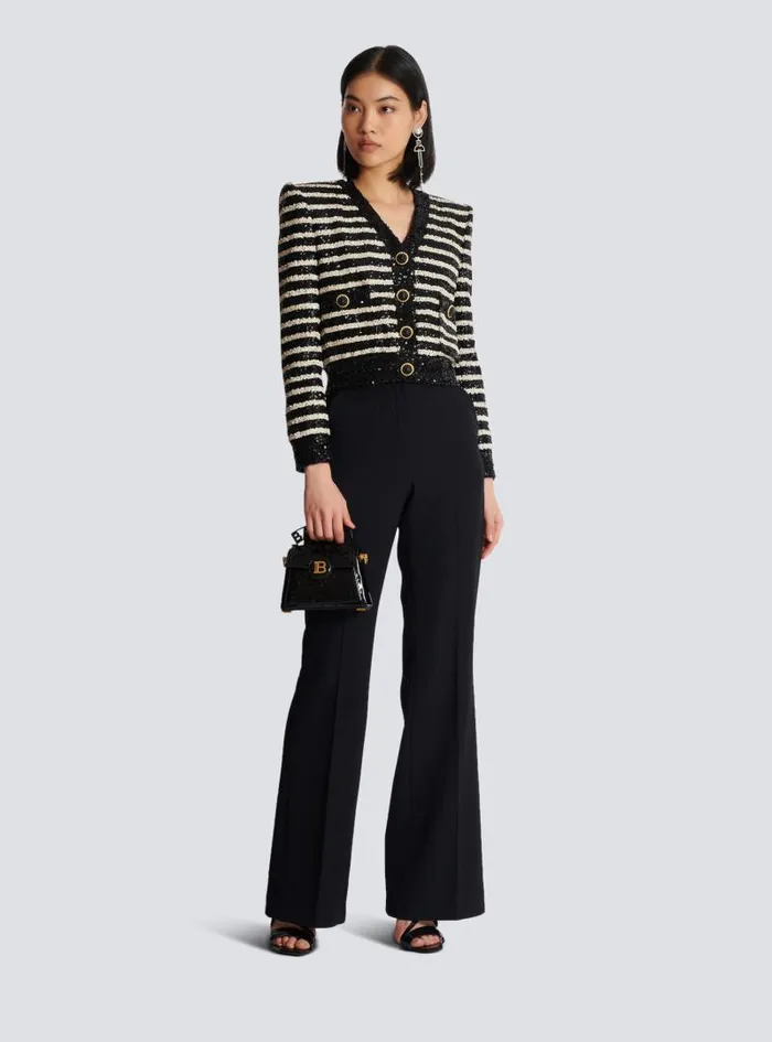 Balmain Jackets And Blazers Women Short Striped Sequin Jacket With 2 Pockets Black Balmain Jackets And Blazers Women Short Striped Sequin Jacket With 2 Pockets Black