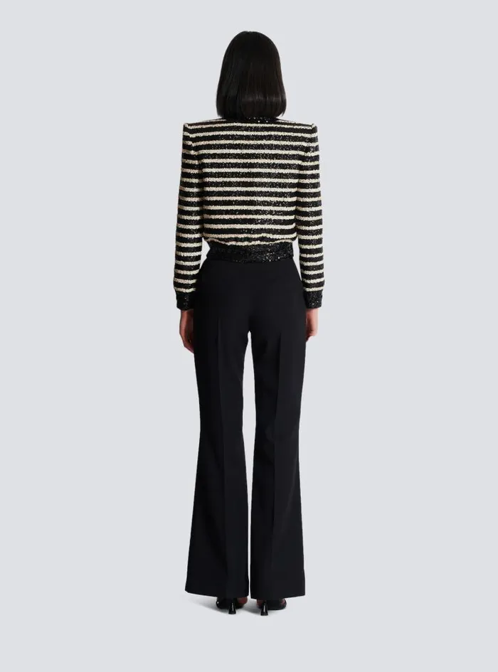 Balmain Jackets And Blazers Women Short Striped Sequin Jacket With 2 Pockets Black