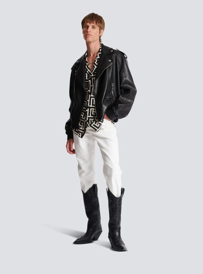 Balmain Outerwear Men Leather Bomber Jacket Black