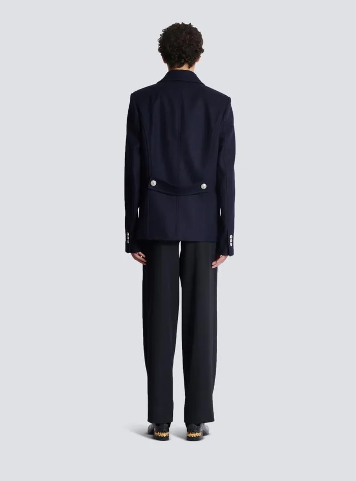 Balmain Outerwear Men Short Felted Wool Coat Navy