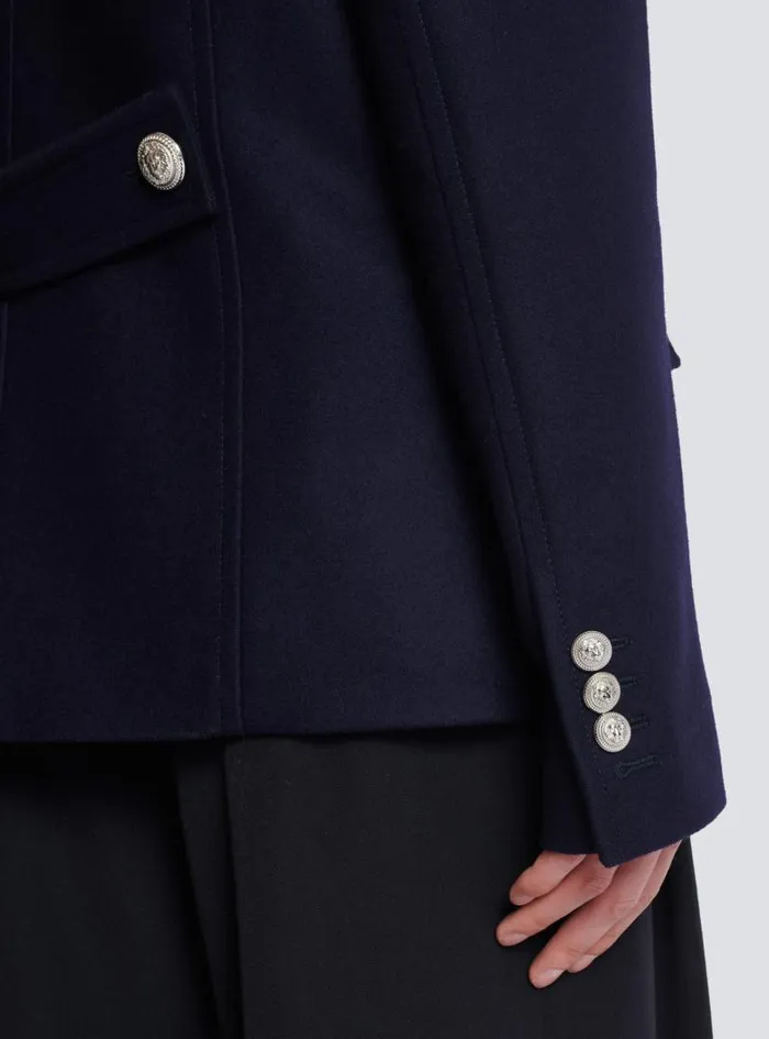 Balmain Outerwear Men Short Felted Wool Coat Navy