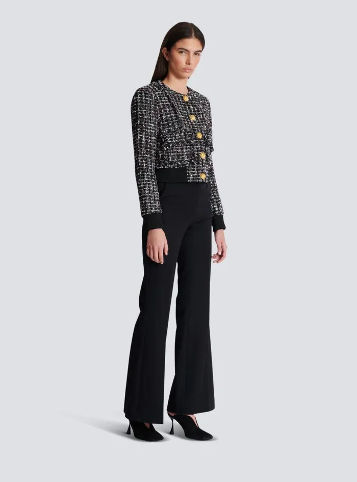 Balmain Outerwear Women Tweed Jacket With Buttons Black