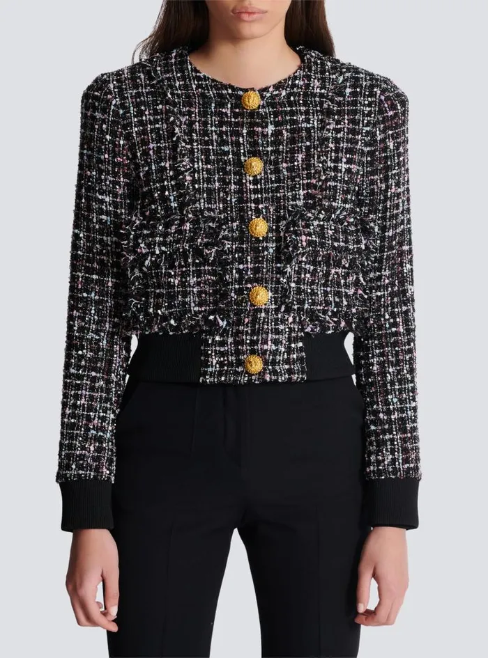 Balmain Outerwear Women Tweed Jacket With Buttons Black