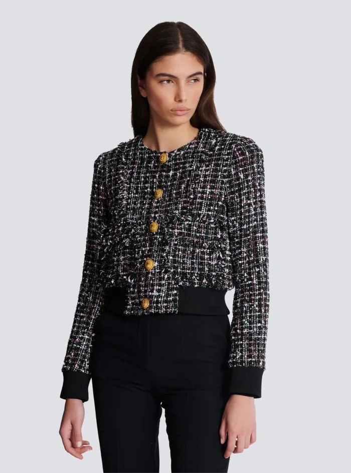 Balmain Outerwear Women Tweed Jacket With Buttons Black