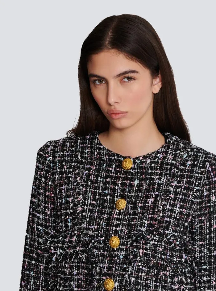 Balmain Outerwear Women Tweed Jacket With Buttons Black