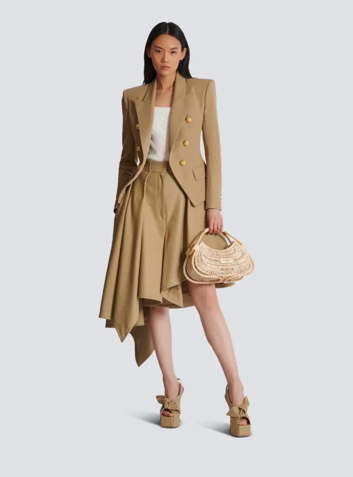 Balmain Skirts Women Asymmetric Pleated Cotton Skirt Beige