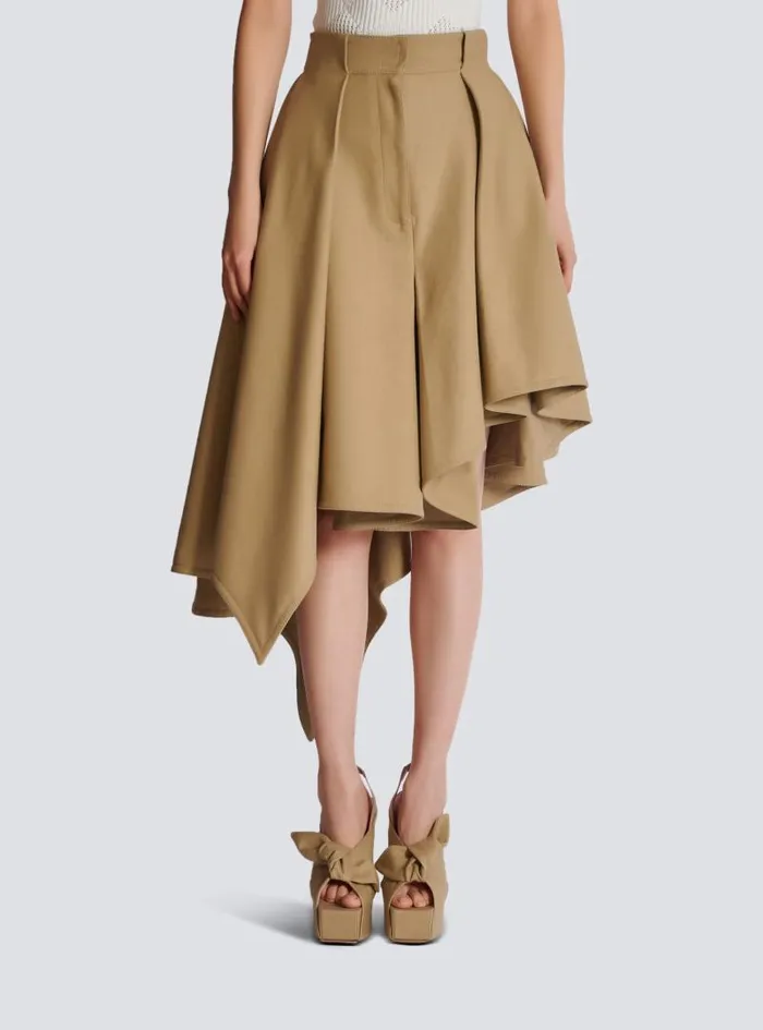 Balmain Skirts Women Asymmetric Pleated Cotton Skirt Beige