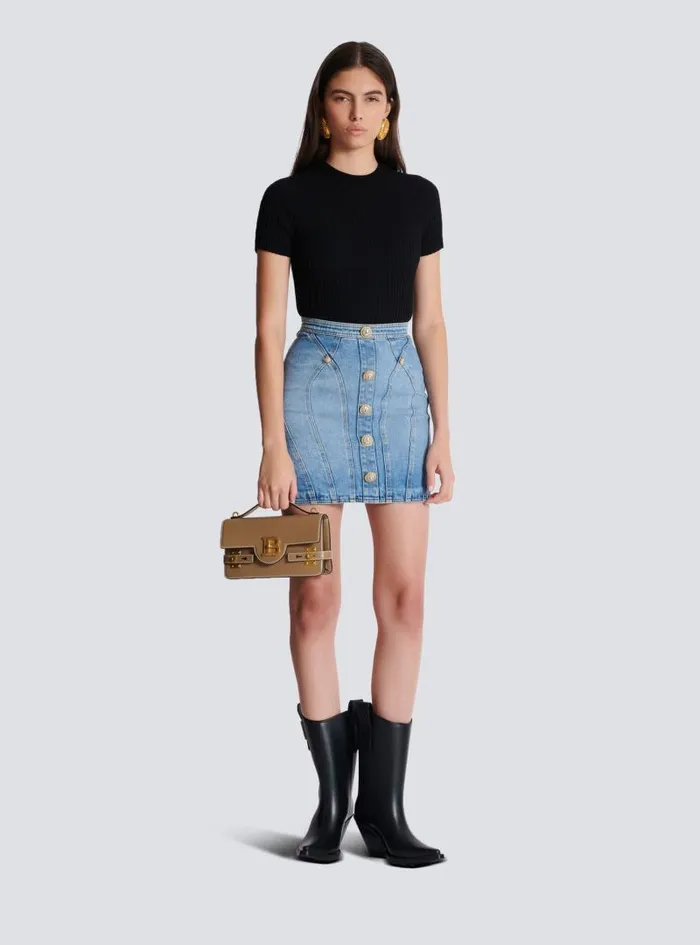 Balmain Skirts Women Buttoned Denim Skirt Blue