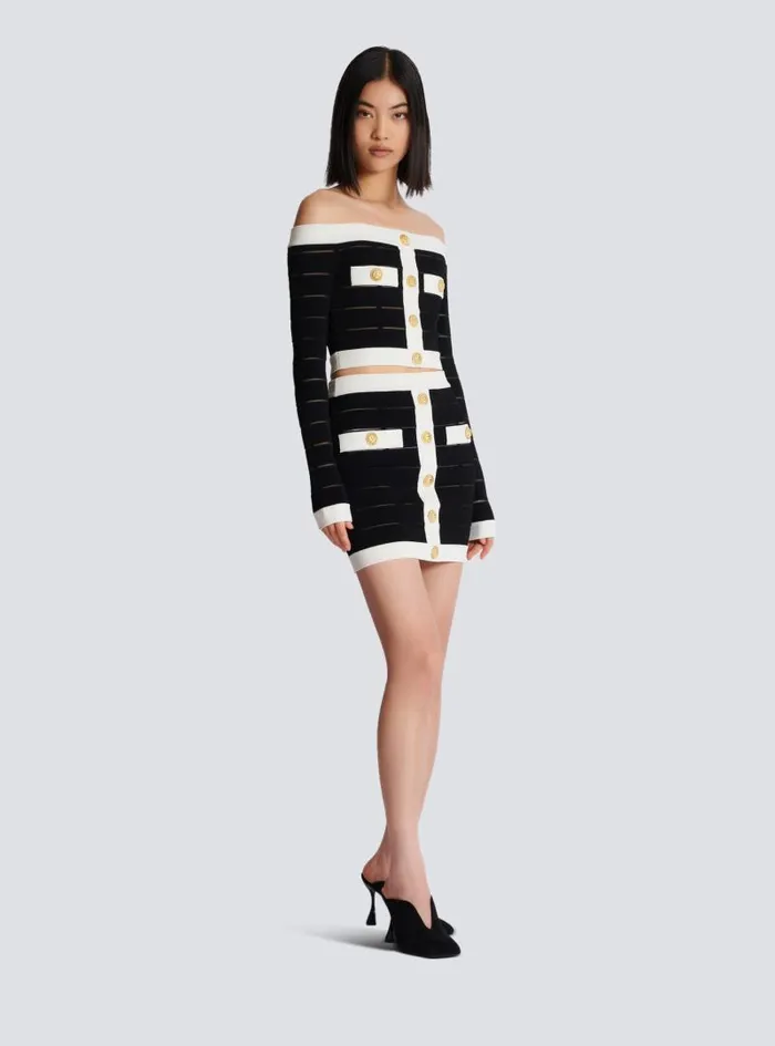 Balmain Skirts Women Twotone Buttoned Knit Skirt Black