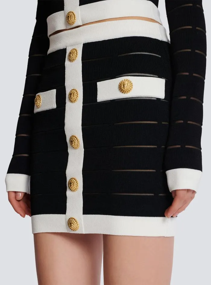 Balmain Skirts Women Twotone Buttoned Knit Skirt Black