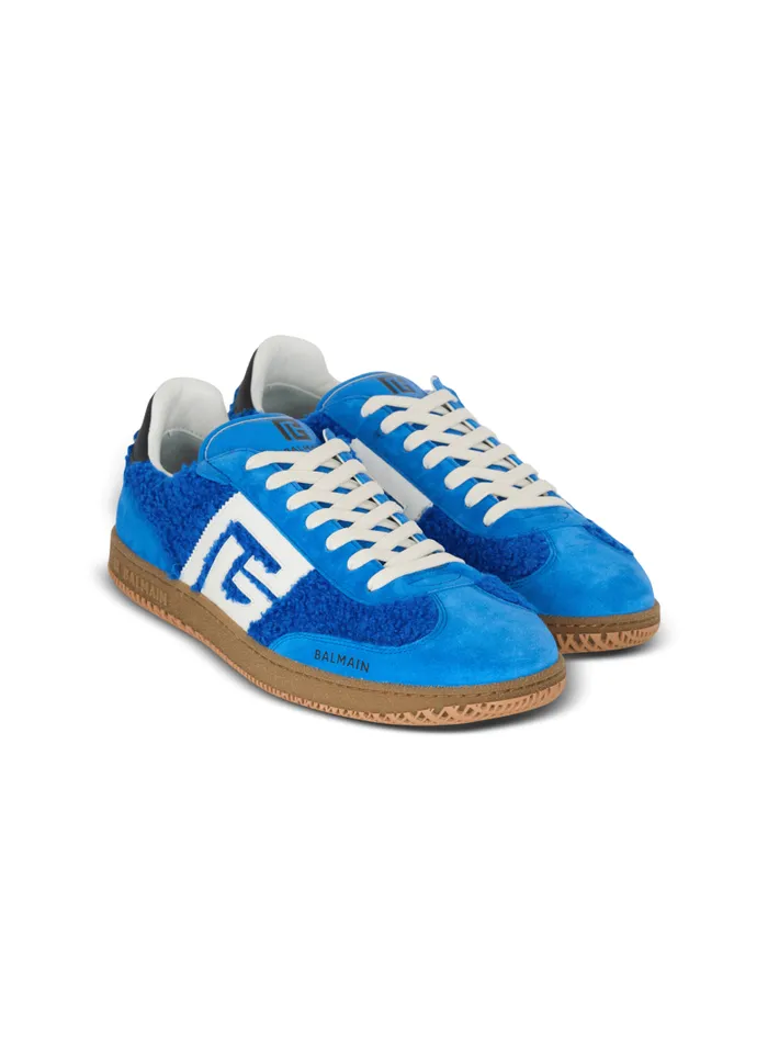 Balmain Sneakers Men Suede And Boucl Swan Trainers Blue