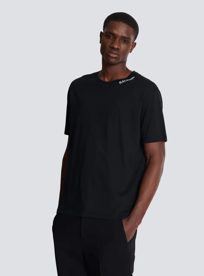 Balmain Sportswear Men Tshirt With Embroidery On The Neckline Black