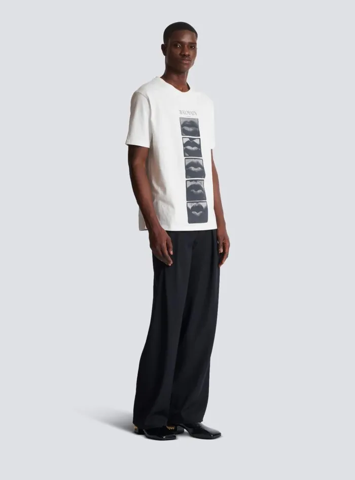 Balmain TShirts Men Tshirt With Vintage Lips Print White