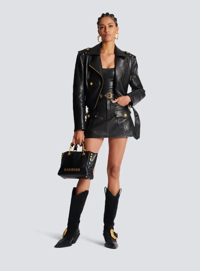 Balmain Tops And Shirts Women Spaghetti Strap Leather Top Black