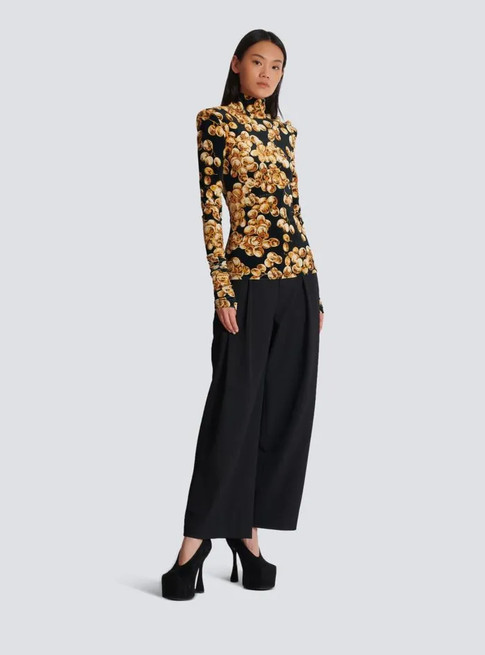 Balmain Tops And Shirts Women Velvet Top With Grape Print Gold