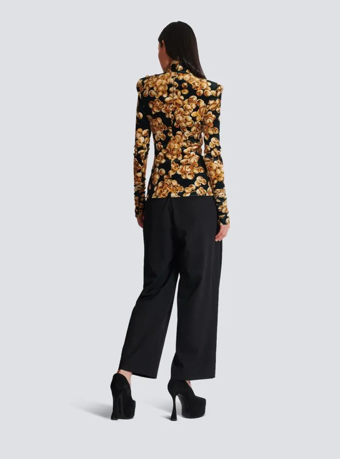 Balmain Tops And Shirts Women Velvet Top With Grape Print Gold