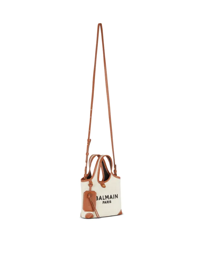 Balmain Tote Bags Women Canvas And Leather Barmy Grocery Bag Brown
