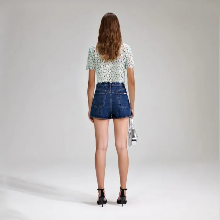 Bottoms Woman SelfPortrait Blue Daisy Guipure Mini Skirt Bottoms Woman SelfPortrait Blue Daisy Guipure Mini Skirt