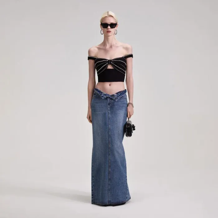 Bottoms Woman SelfPortrait Denim Maxi Skirt