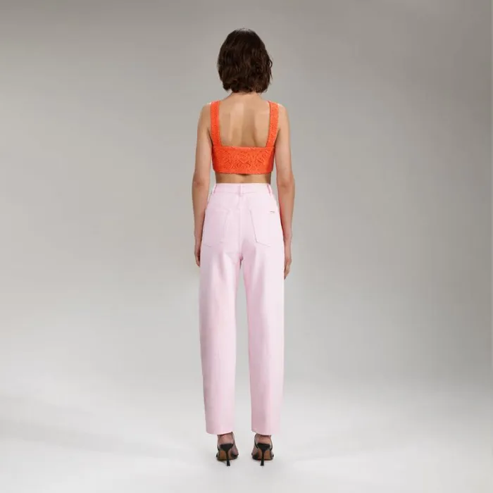 Bottoms Woman SelfPortrait Pink Crepe Trousers