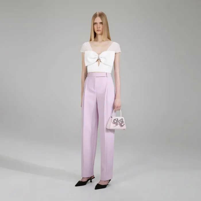 Bottoms Woman SelfPortrait Pink Crepe Trousers