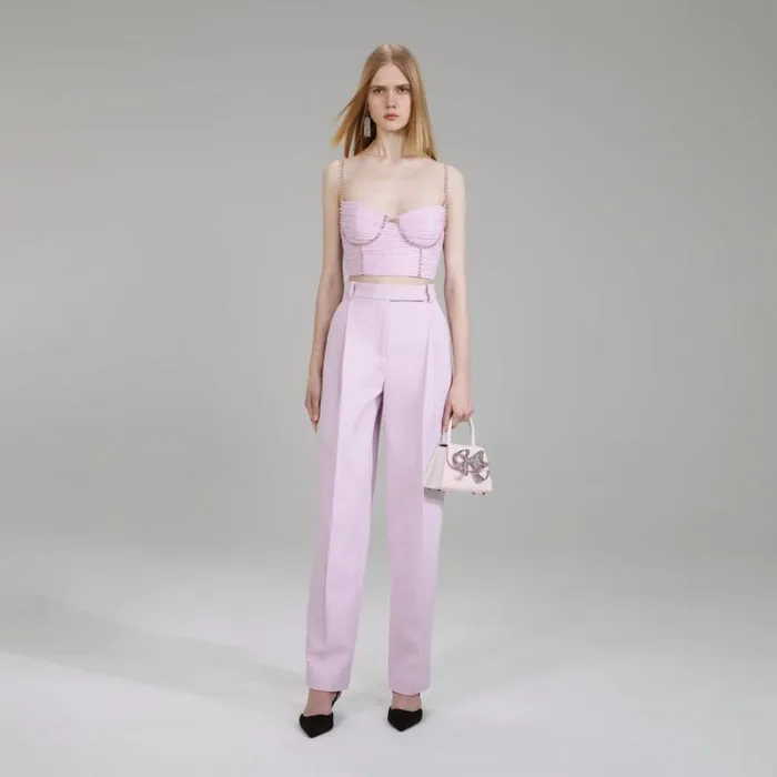 Bottoms Woman SelfPortrait Pink Crepe Trousers