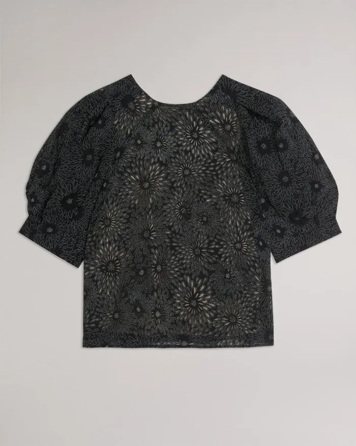 Boxy Puffed Sleeve Top Black Women Ted Baker Clothing
