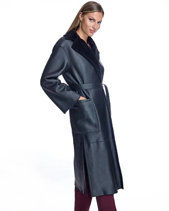 Coats Women039s Maximilian Belted Shearling Lamb Coat