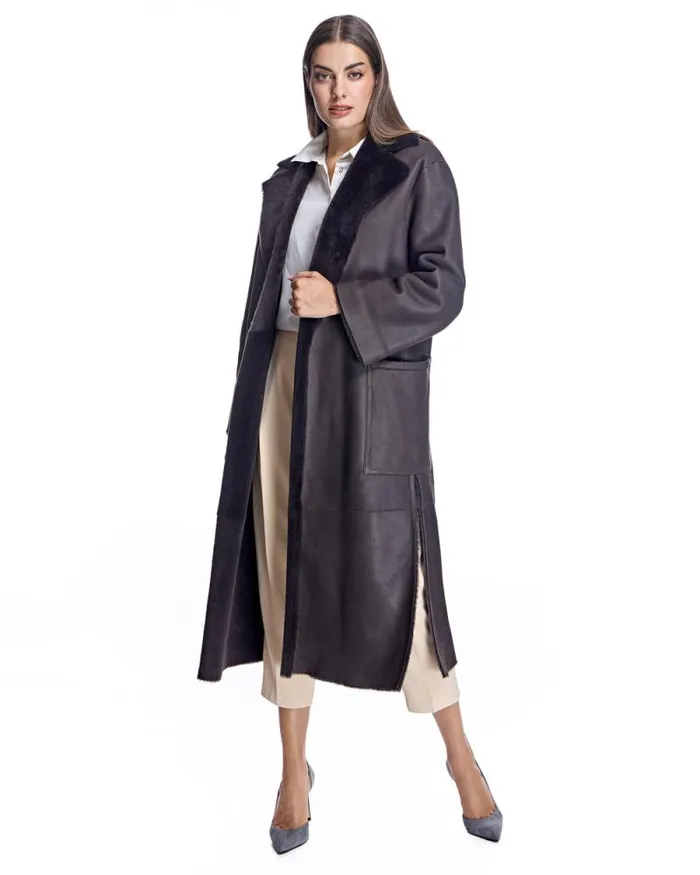 Coats Women039s Maximilian Belted Shearling Lamb Coat
