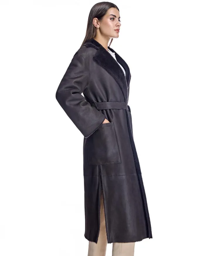 Coats Women039s Maximilian Belted Shearling Lamb Coat
