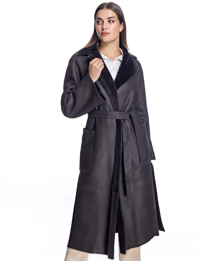 Coats Women039s Maximilian Belted Shearling Lamb Coat