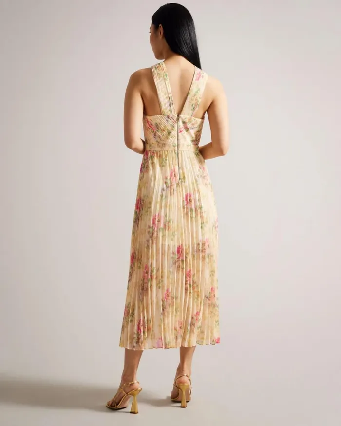 Cross Front Pleated Midi Dress Tan Women Ted Baker Clothing