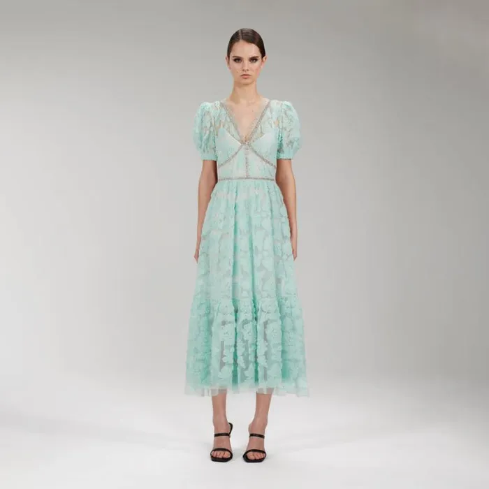 Dresses Woman SelfPortrait Aqua Azaelea Lace Midi Dress Dresses Woman SelfPortrait Aqua Azaelea Lace Midi Dress