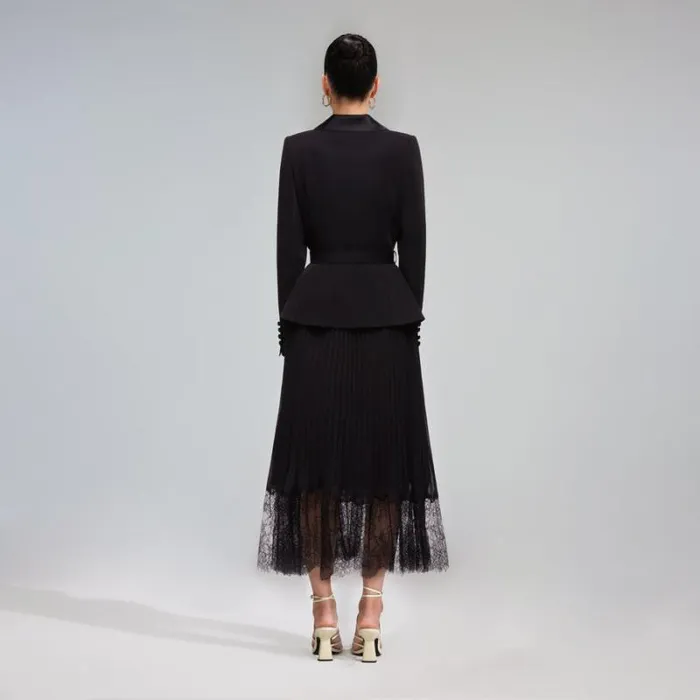 Dresses Woman SelfPortrait Black Crepe And Chiffon Midi Dress Dresses Woman SelfPortrait Black Crepe And Chiffon Midi Dress